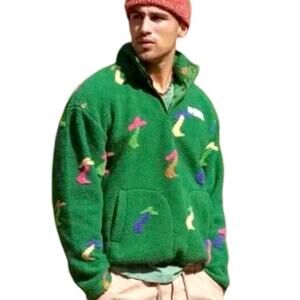 Parks Project UO Exclusive Dancing Shrooms Mushroom Green Fleece Sweatshirt Med